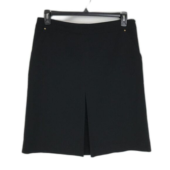 Anne Klein Black A-Line Skirt Women's Size 8 Zip Pockets Lined Pleated Career - Picture 1 of 12